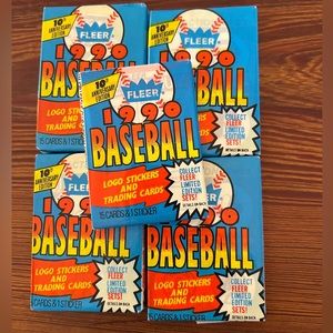 1990 Fleer Baseball Factory sealed packs (5), unopened, Mint/Near Mint